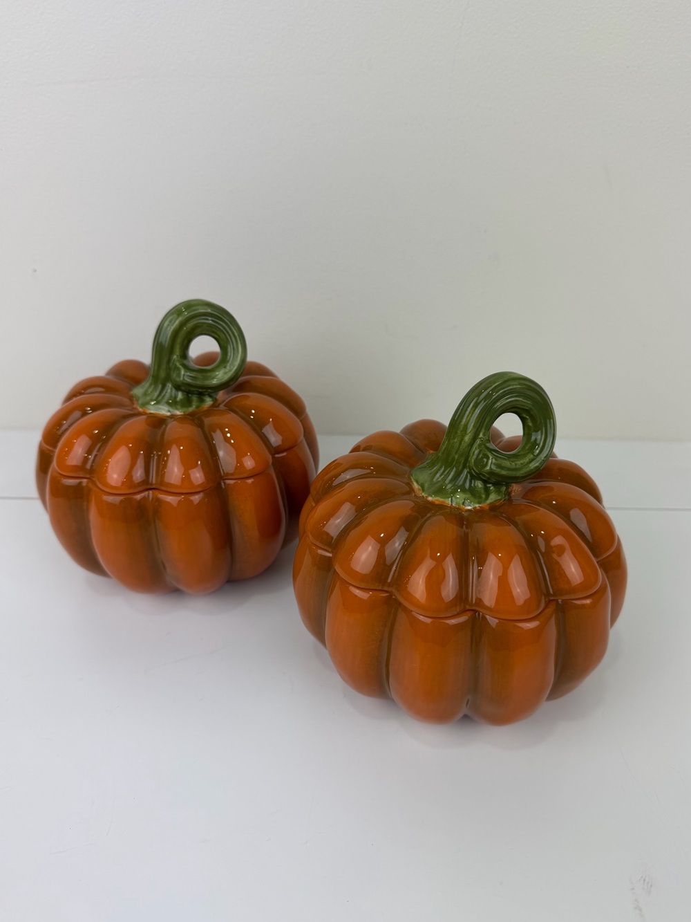 Pier 1 Imports Hand-Painted Dolomite Pumpkin Canister Set of 2 Fall Decor